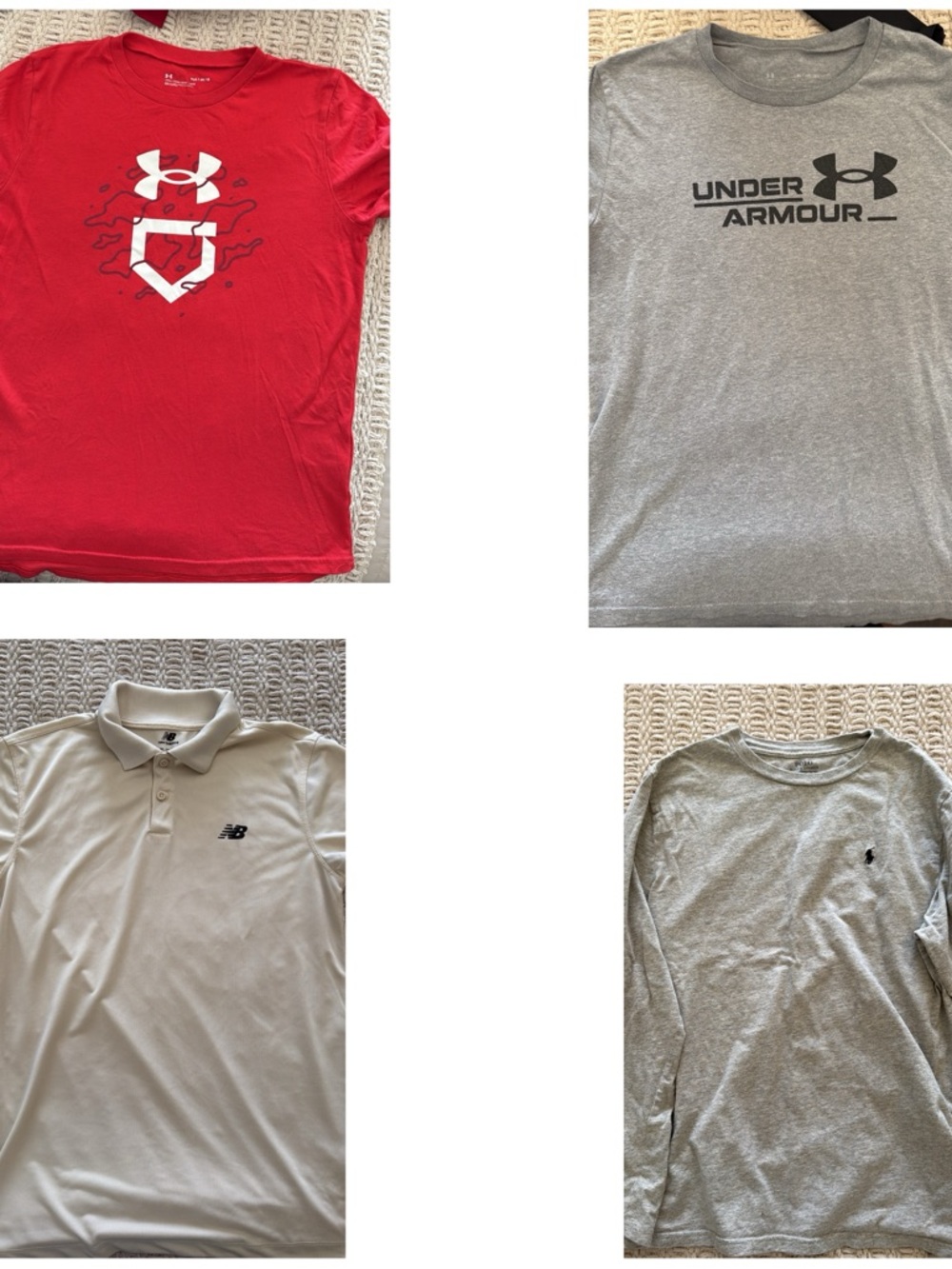 Boys XL Under Armour Red & Grey Tee Duo + White Polo & Grey Long Sleeve